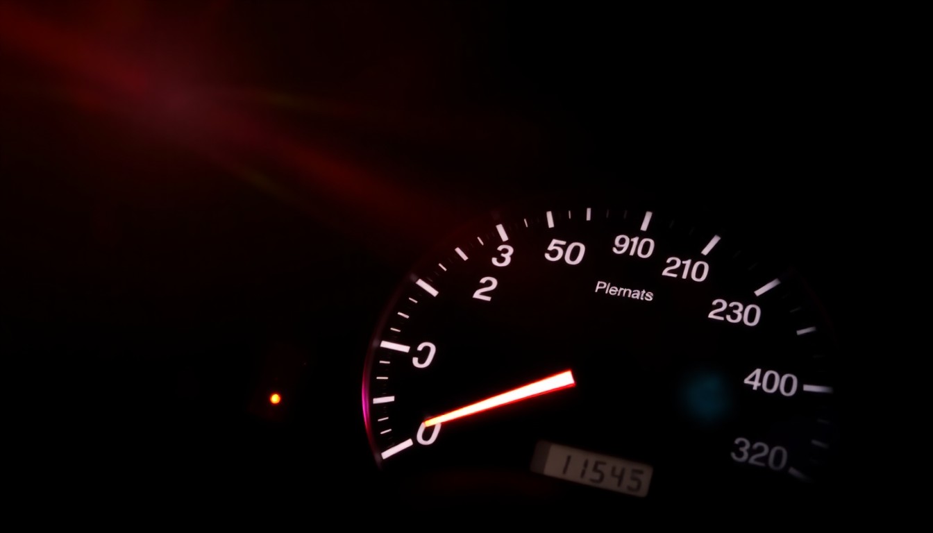 An extreme close-up photograph of a car's speedometer needle pegged at a dangerously high speed, creating a stark, investigative visual metaphor for the risks of illegal street racing.