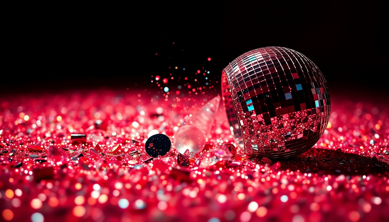 An abstract close-up image featuring a textured, high-contrast pattern of glittering sequins and shattered glass, evoking the glamour and energy of the Euphoria red carpet event.