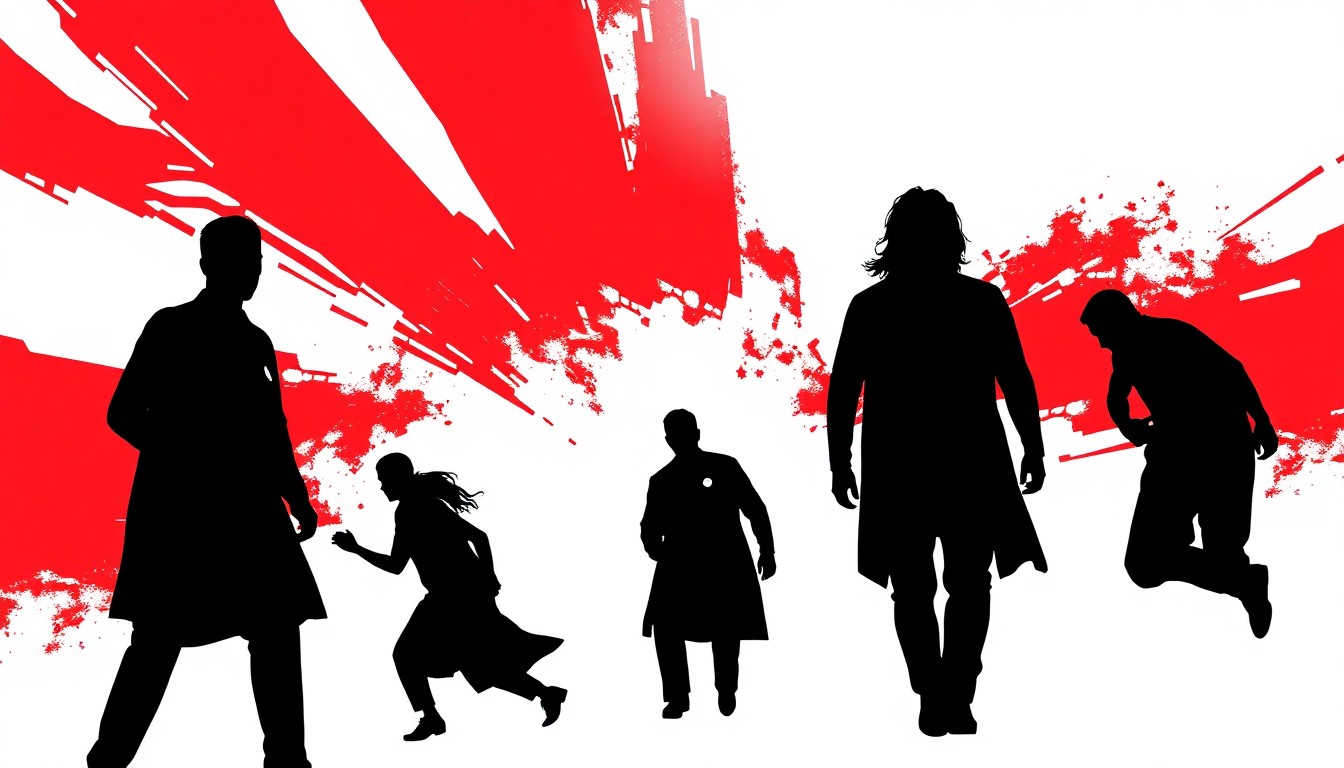 An abstract, minimalist illustration using bold black shapes and high-contrast colors to conceptually represent the intense, fast-paced drama of a medical TV series.