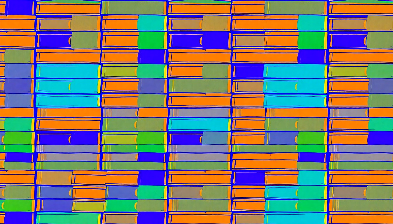 A bold, colorful silkscreen-style illustration featuring a repeating grid of stylized textbooks in bright, contrasting hues, conceptually representing the ongoing debate over school funding measures.