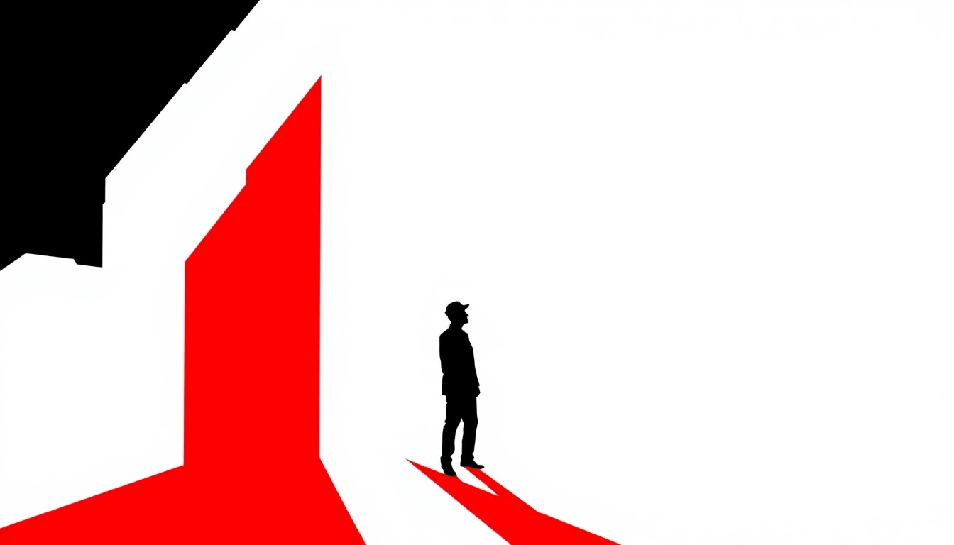 A striking abstract composition of jagged black silhouettes and bold red and white geometric shapes, conceptually representing the experimental and avant-garde nature of the film festival.