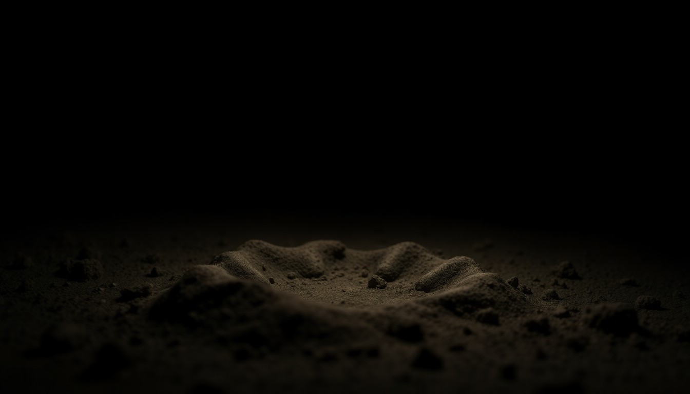 An extreme close-up photograph of a wolf's paw print in the dirt, lit by a harsh, direct camera flash against a pitch-black background, conveying a sense of the sudden, dangerous encounter between the toddler and the wolf.