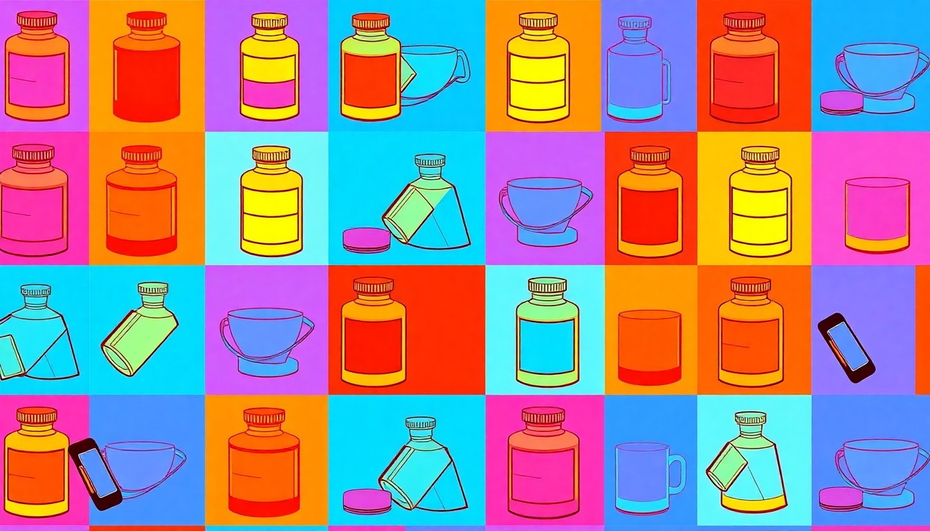 A high-contrast, brightly colored silkscreen print of a single men's health object repeated in a grid pattern, conceptually representing the themes and energy of a community book launch event.