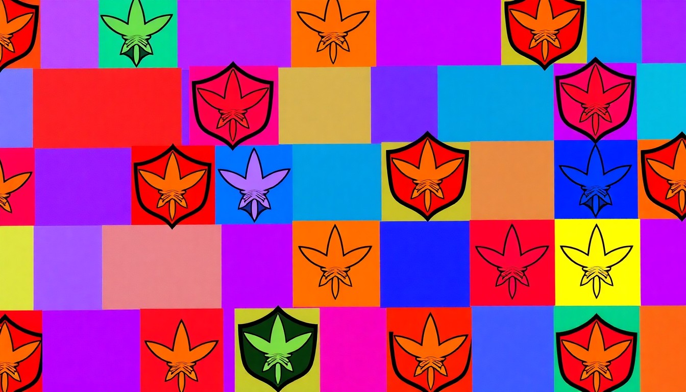 A bold, colorful silkscreen print featuring a repeated military recruitment insignia or patch, rendered in a vibrant, high-contrast pop art style that captures the celebratory spirit of the school's event honoring future service members.