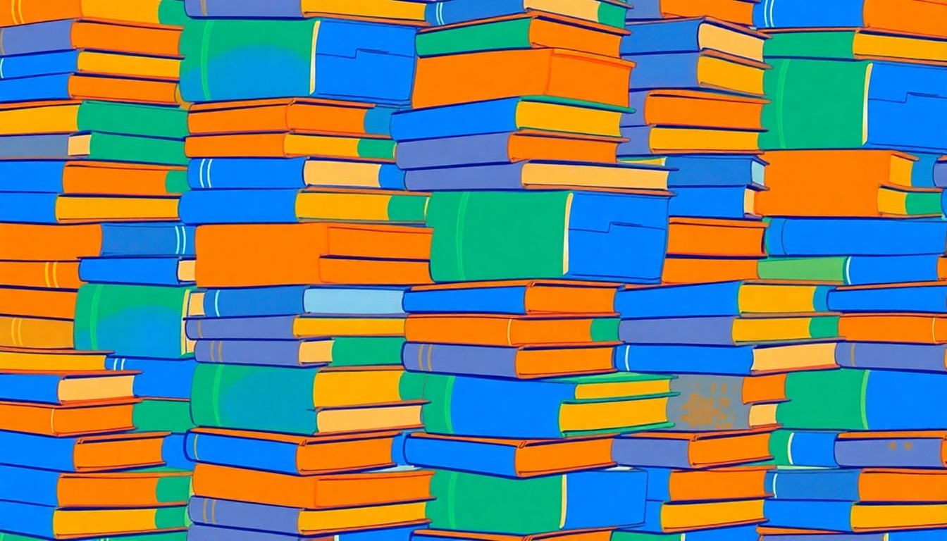 A highly stylized, colorful grid of textbook icons in shades of blue, green, and orange, conceptually representing the need for educational reform and innovation to boost student learning outcomes.