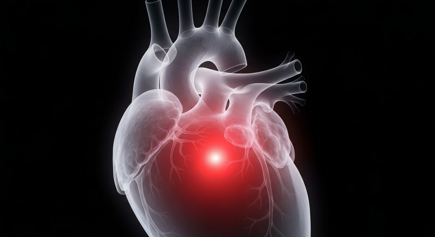 A translucent, ghostly X-ray image of a human heart, glowing with a faint red light, conceptually representing the fragility and resilience of those impacted by addiction.