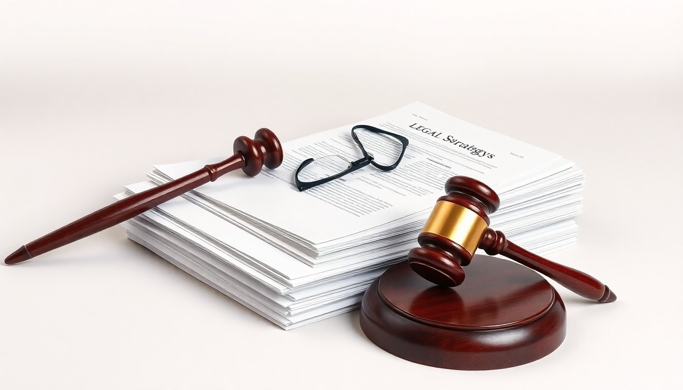 A minimalist studio still life featuring a stack of legal documents, a gavel, and a pair of reading glasses, symbolizing the abstract corporate strategy and legal maneuvering in the Adani fraud case.