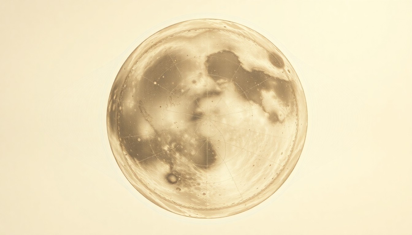 A bold, abstract painting in muted earth tones depicting the intricate, overlapping structures and craters of the moon's far side, visualizing the ancient forces that have shaped its surface over billions of years.