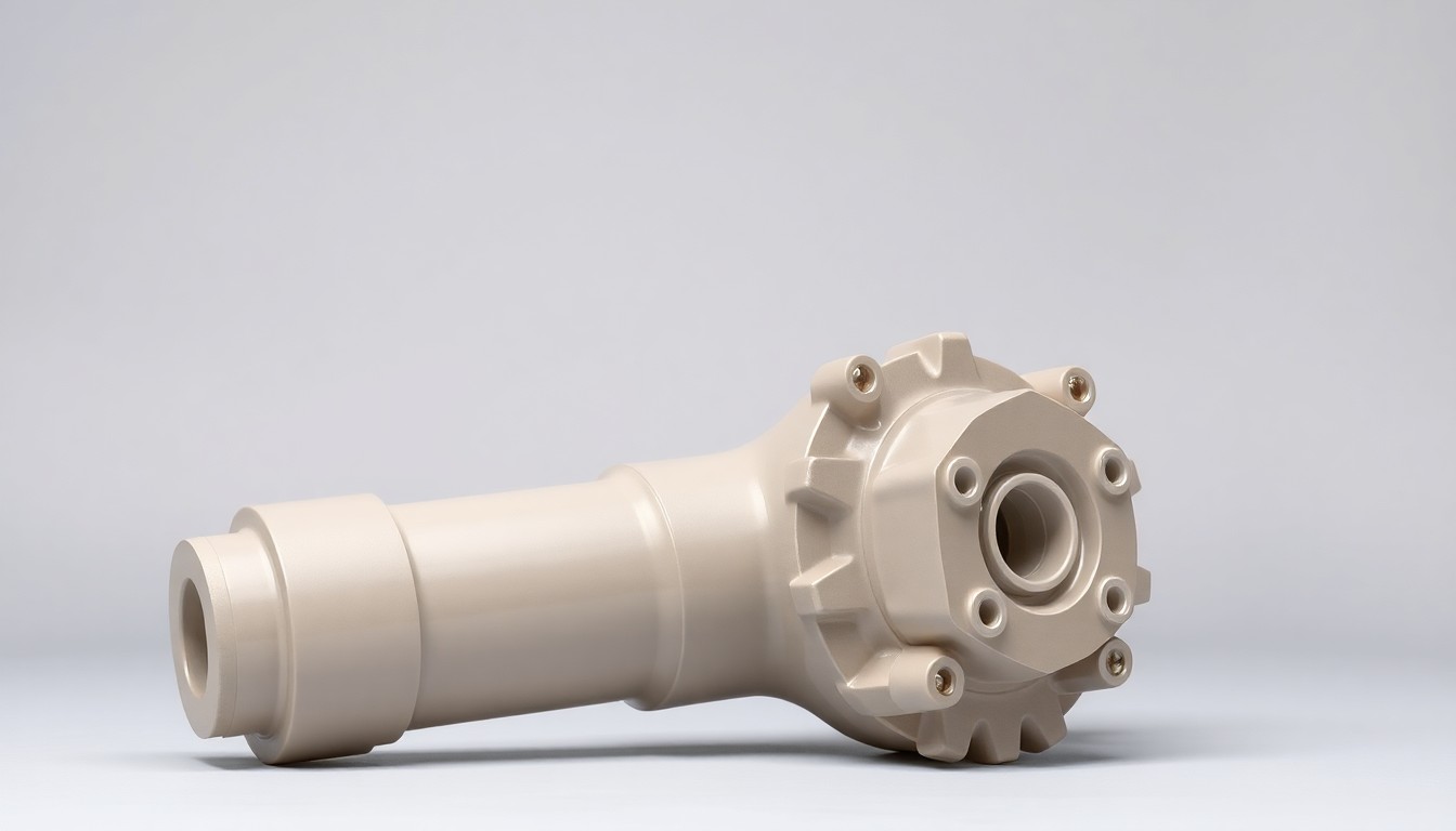 A close-up photograph of a smooth, metallic construction equipment part or tool, set against a plain white background, conveying a sense of quality and reliability.