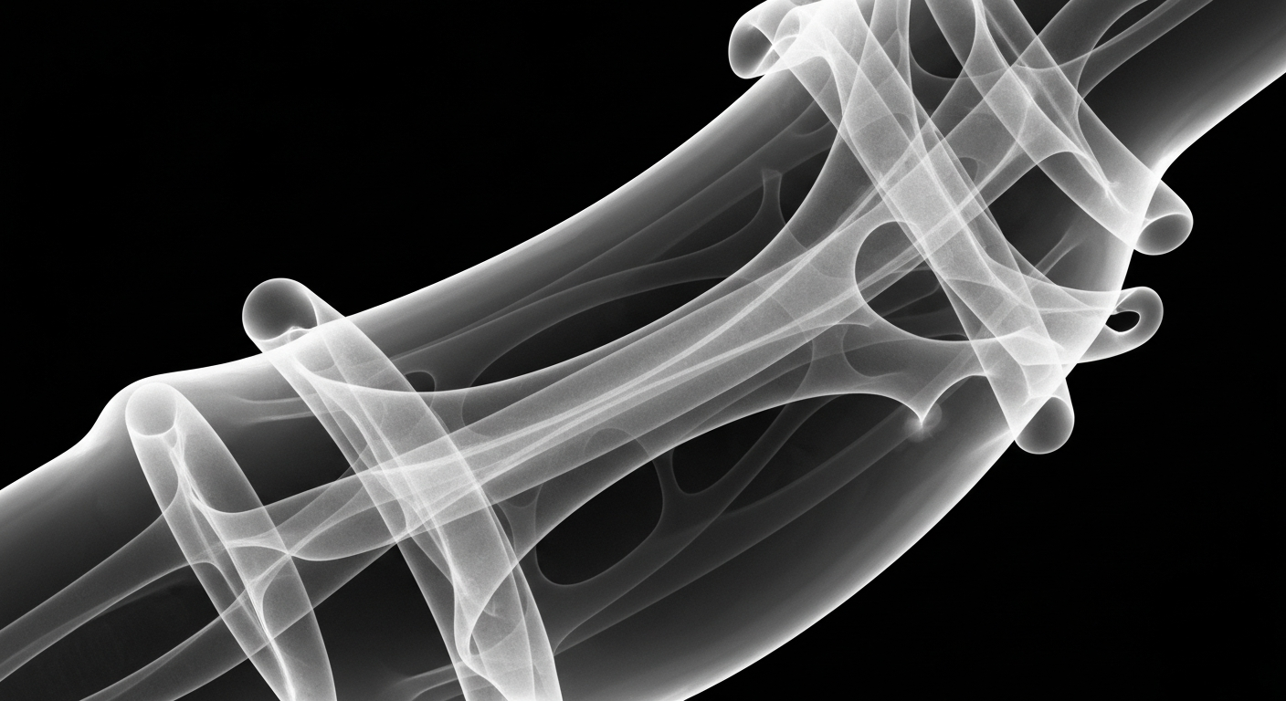 A ghostly, translucent X-ray image showing the complex internal structure of a medical device designed for vascular occlusion, conceptually illustrating the innovative technology behind this new treatment option.