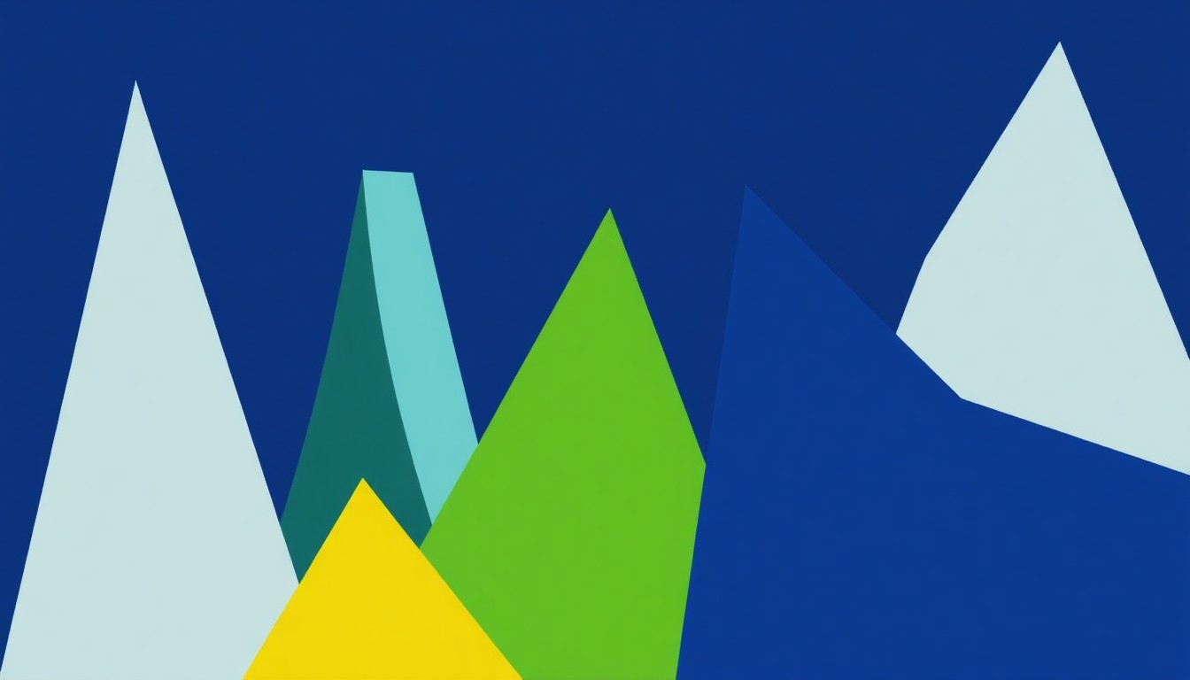 A striking abstract illustration composed of jagged, geometric shapes in shades of blue, green, and yellow, conceptually representing the diverse arts and cultural organizations receiving grants from the Wilmington Arts Council.