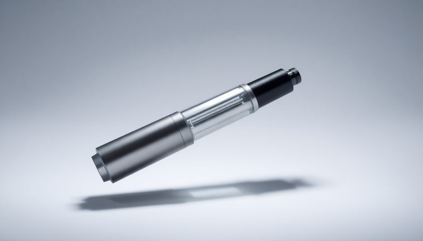 A photorealistic studio still life of a sleek, modern retina laser device made of polished metal and glass, floating elegantly on a clean, monochromatic background and illuminated by dramatic studio lighting to conceptually represent the advanced technology and precision of Iridex's laser systems.