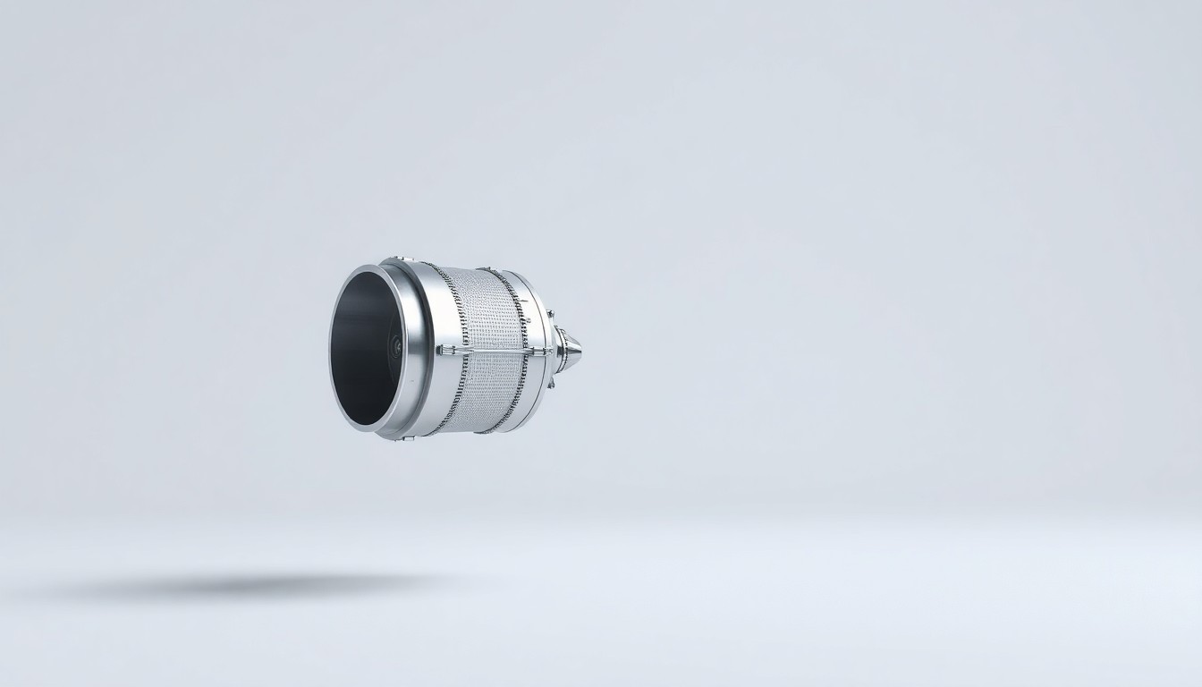 A highly polished, metallic model of a satellite or aerospace component floating against a clean, monochromatic background, conceptually representing the innovative technology driving Elbit Systems' growth in the region.