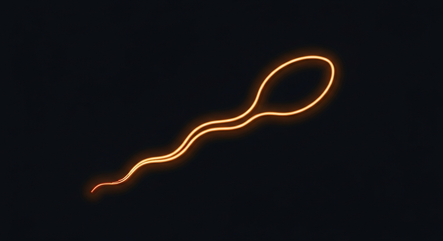 A vibrant, neon outline of a human sperm cell against a dark background, conceptually representing the breakthrough in male contraceptive technology.
