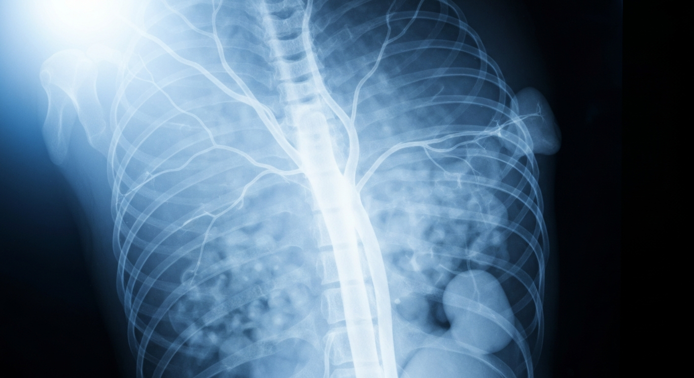 A translucent X-ray photograph showing the internal structure of a hospital entrance, with faint red glowing lines representing the fire that broke out, conveying the need for vigilance around fire safety in medical settings.