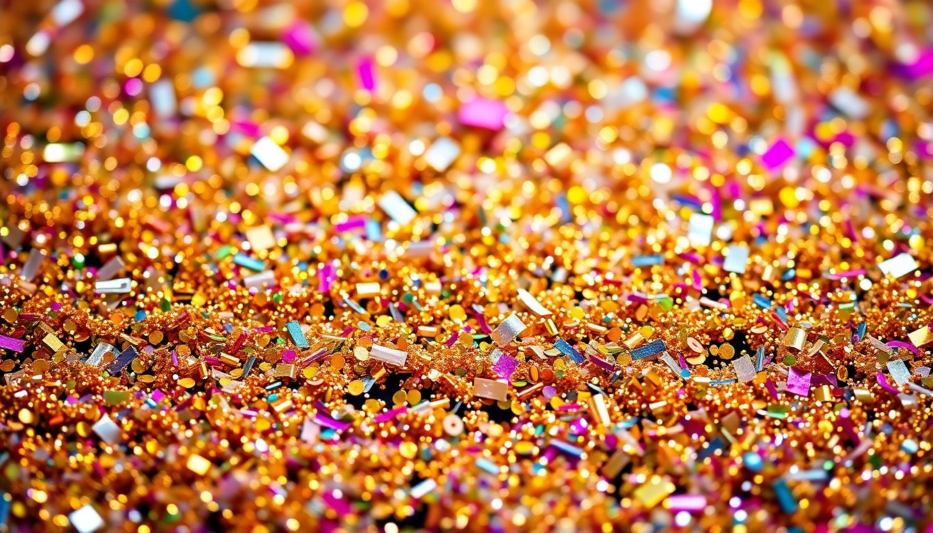 An abstract close-up photograph of shimmering, glittering confetti in a vibrant array of gold, silver, and rainbow hues, conveying the celebratory atmosphere of a major milestone event.
