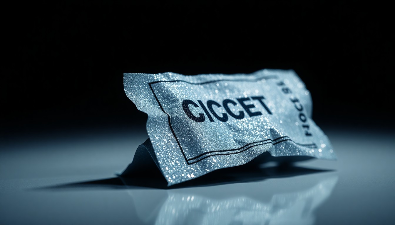 An extreme close-up of a crumpled, glittering concert ticket, its surface reflecting dramatic, high-contrast studio lighting in a conceptual illustration of the preservation of live music history.