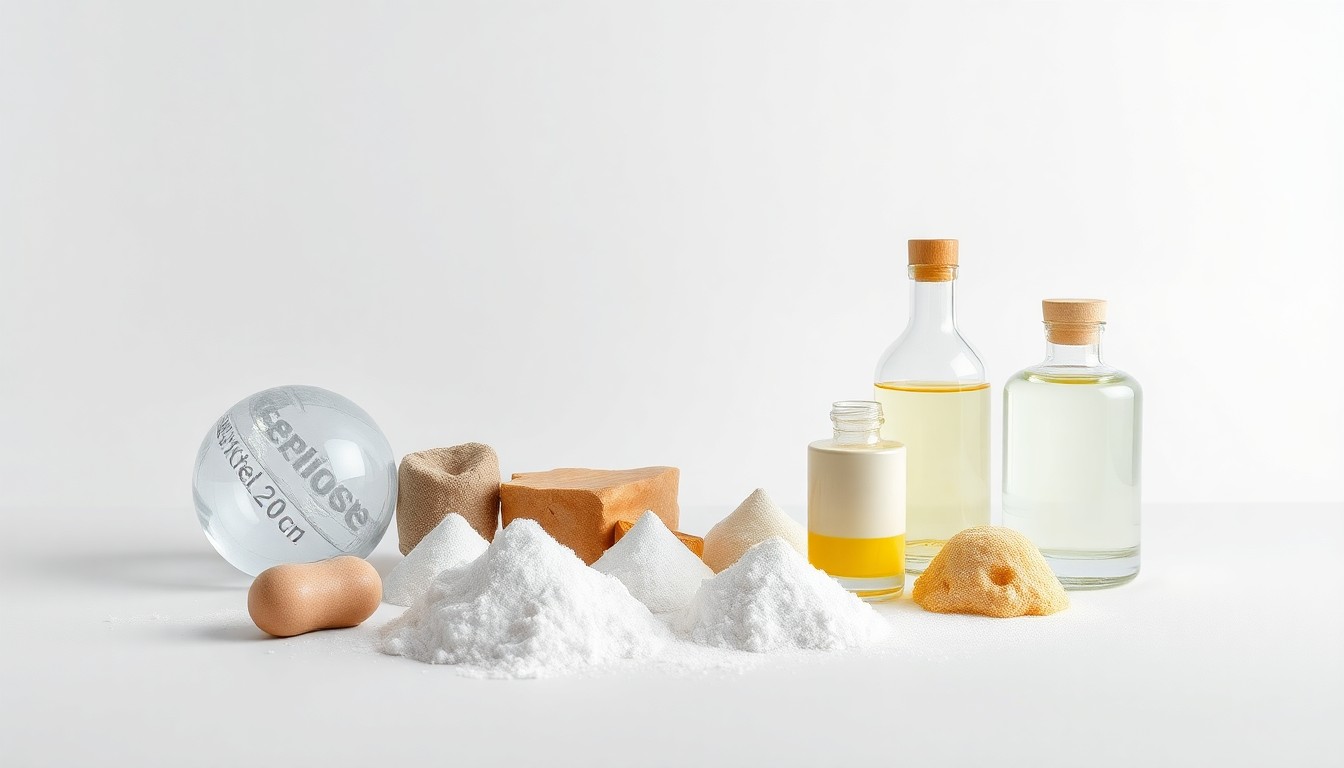 A high-end, photorealistic studio still-life photograph featuring a collection of shiny, geometric objects arranged on a clean, white background, conceptually representing the abstract financial and strategic elements of the phenol and acetone industry.