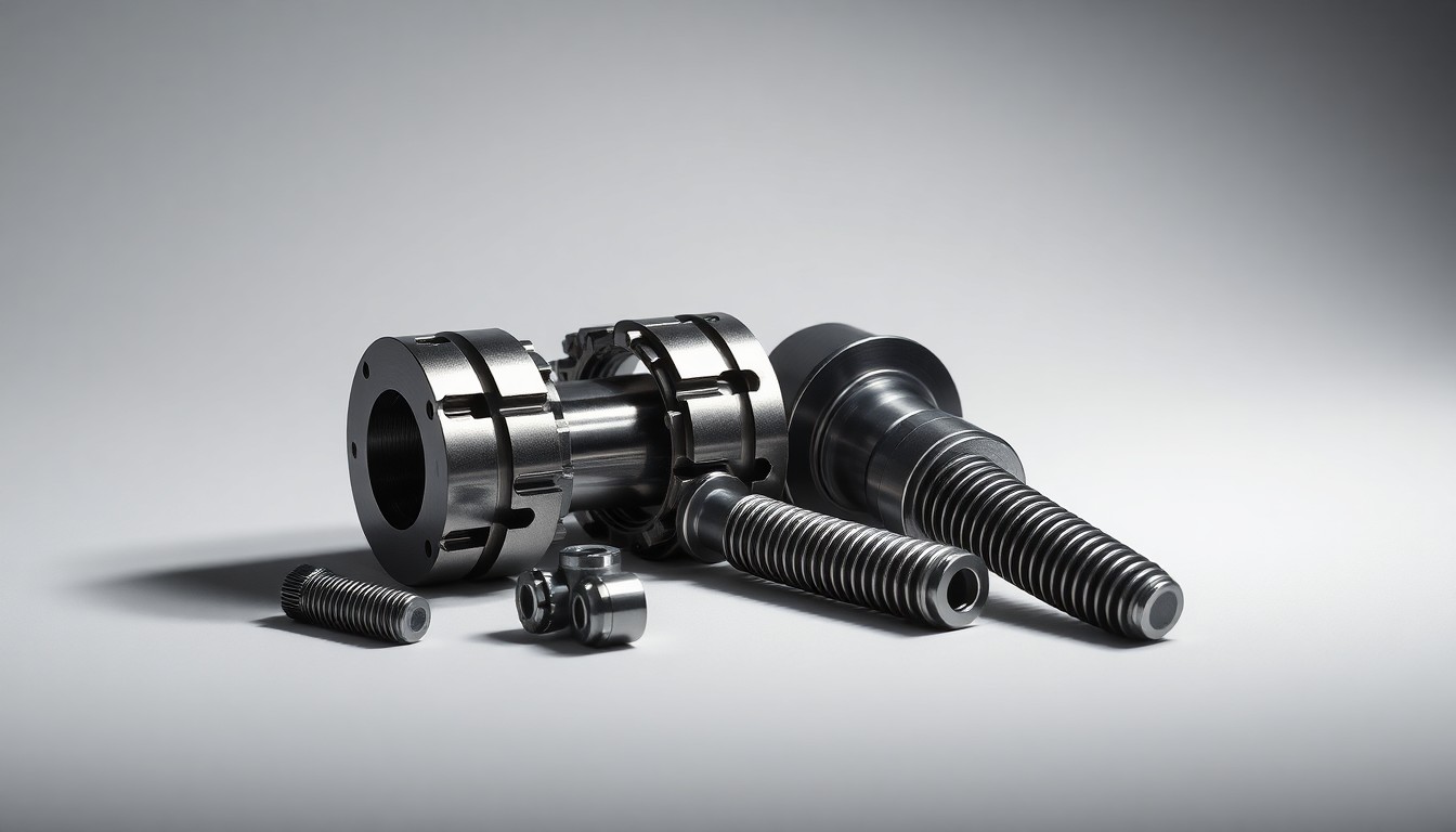 A high-end, photorealistic studio still-life photograph featuring a polished, metallic extrusion die and feedscrew components arranged elegantly on a clean, monochromatic background, conceptually representing the precision and innovation of Davis-Standard's extrusion technology.