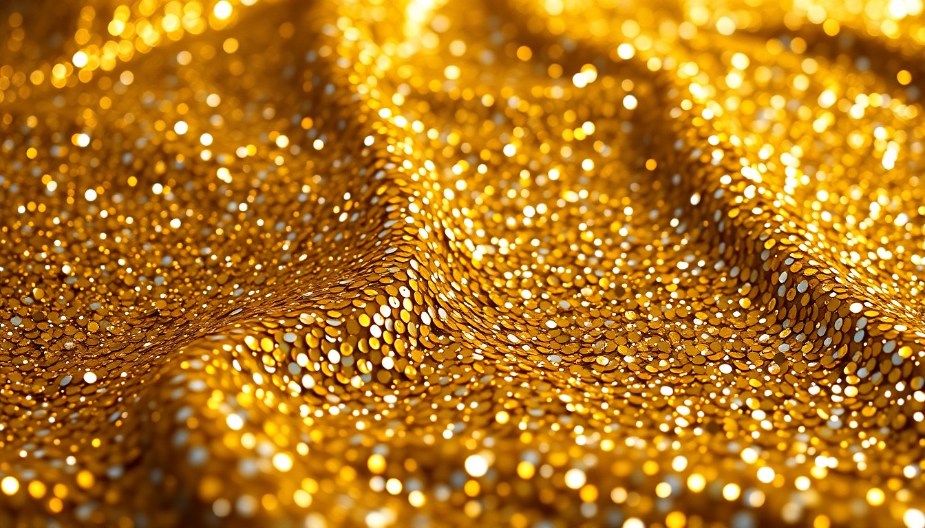An abstract close-up image of shimmering gold and silver sequins, captured in dramatic high-contrast studio lighting to evoke the luxurious aesthetic of a red carpet film event.