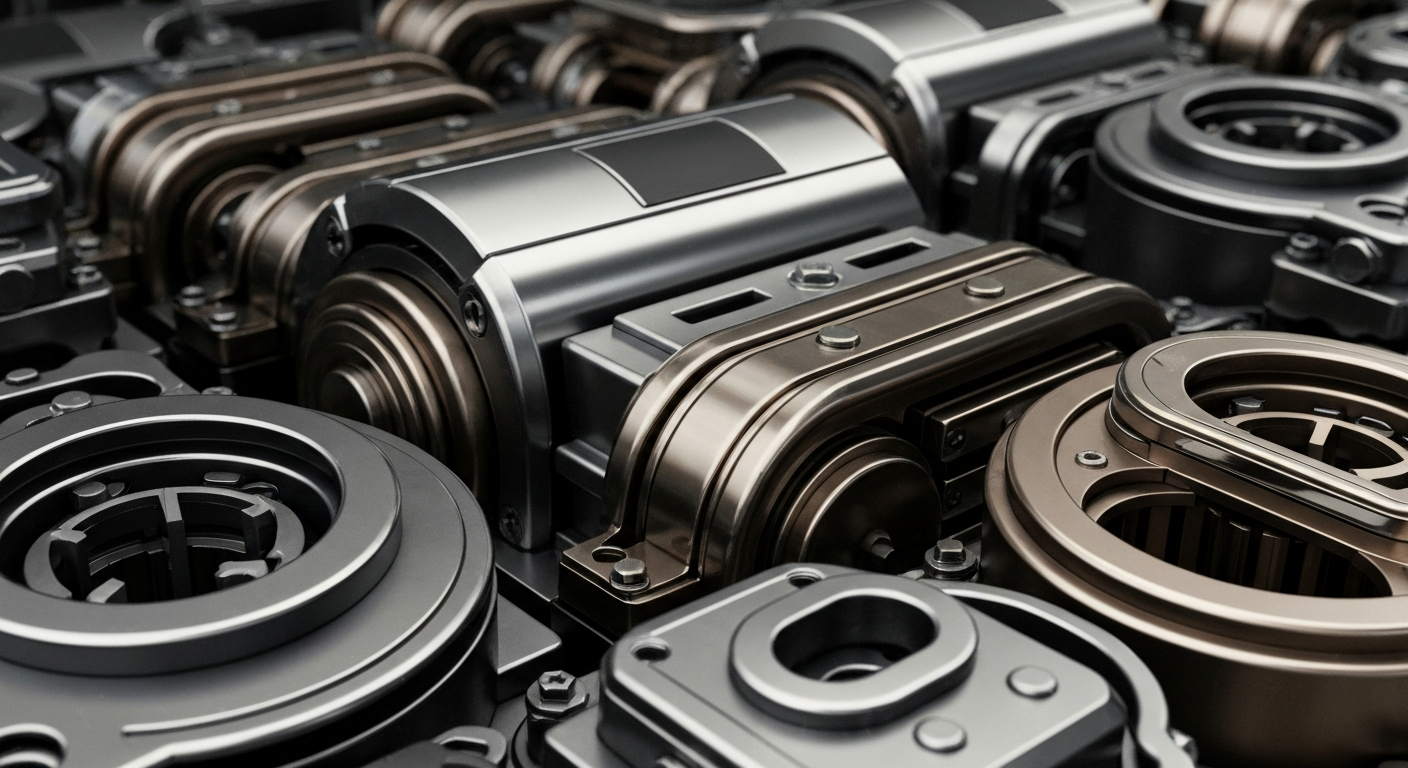 An extreme close-up of the intricate, interlocking mechanisms of heavy industrial banking equipment, conceptually representing the complex financial infrastructure behind a major utility provider.