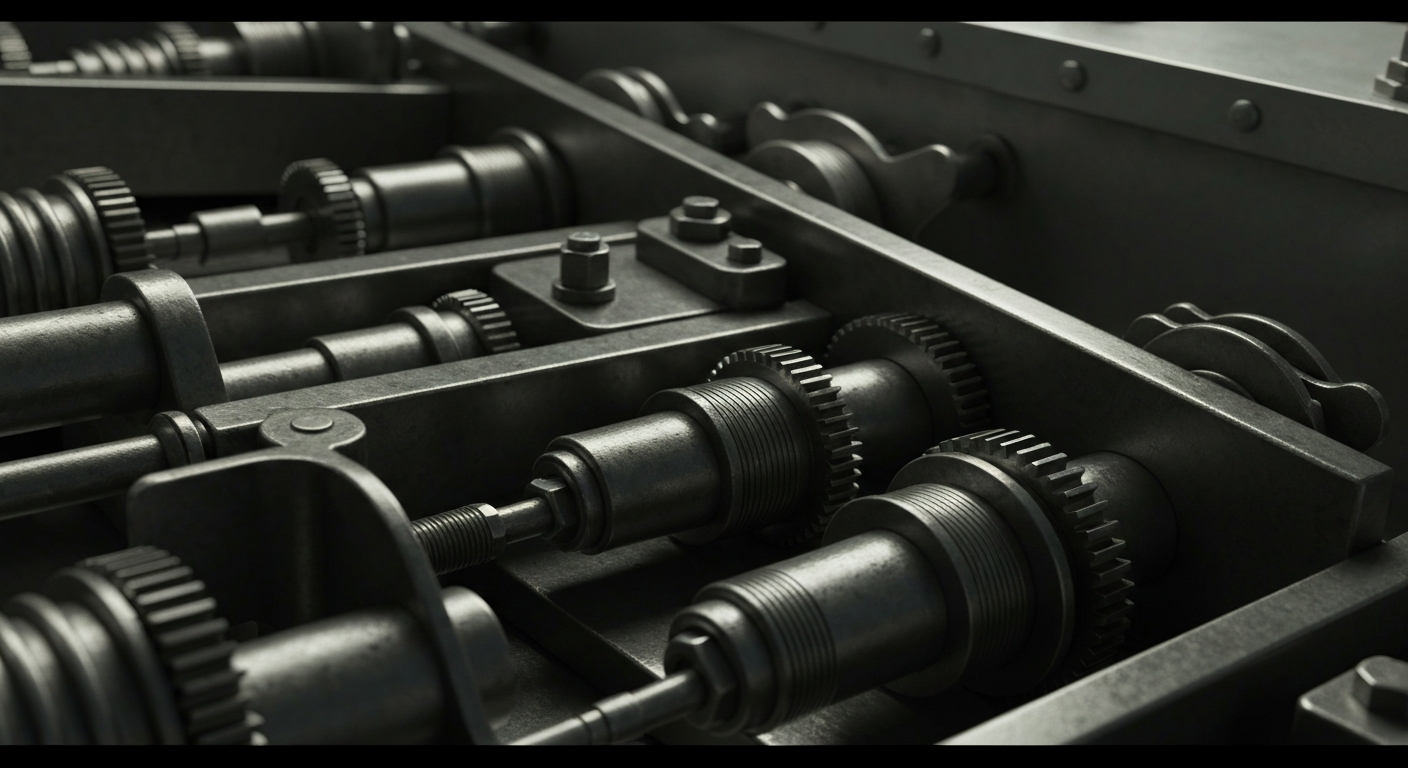 An extreme close-up of the intricate inner workings of a banking vault or trading terminal, conveying the complex machinery and institutional power behind the launch of a new Bitcoin ETF.