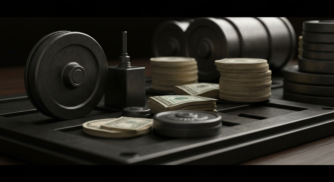 A highly detailed, cinematic close-up of the complex, industrial machinery and components that enable Sterling Infrastructure's expansion into high-tech sectors like AI and semiconductors.