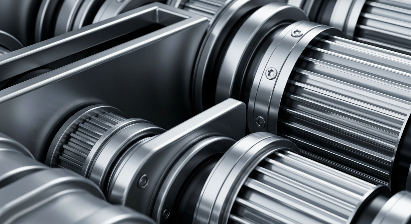 An extreme close-up of intricate, interlocking banking machinery and mechanisms, conveying a sense of institutional financial security and stability.