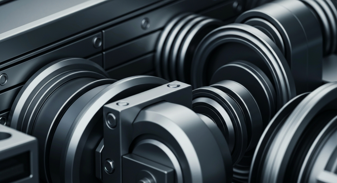 An extreme close-up of gleaming, industrial-scale banking equipment and machinery, conveying the secure, institutional nature of municipal bond investments without using literal financial symbols or charts.