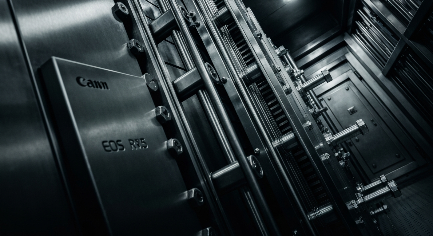 An extreme close-up of the heavy, industrial machinery and mechanisms of a bank vault, conveying a sense of financial security and institutional power through its dramatic lighting and cinematic framing.