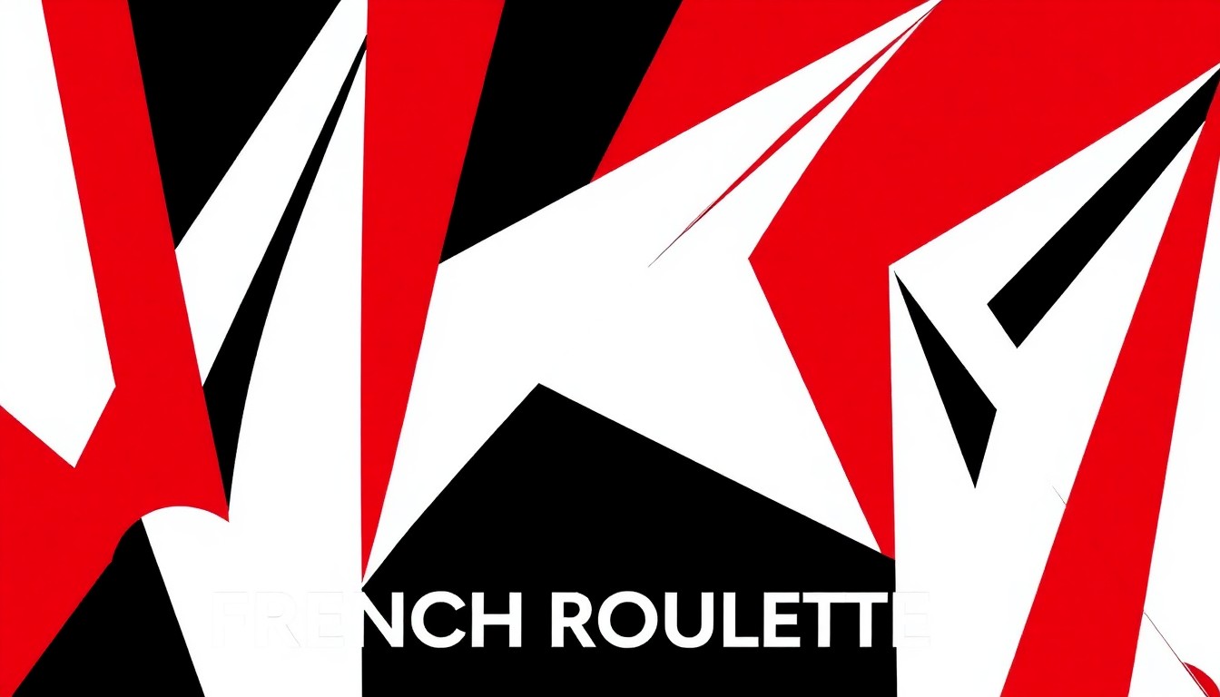 A bold, graphic composition of stark, jagged geometric shapes in shades of red, white, and black, abstractly representing the high-stakes drama and intrigue of the French crime series 'French Roulette'.