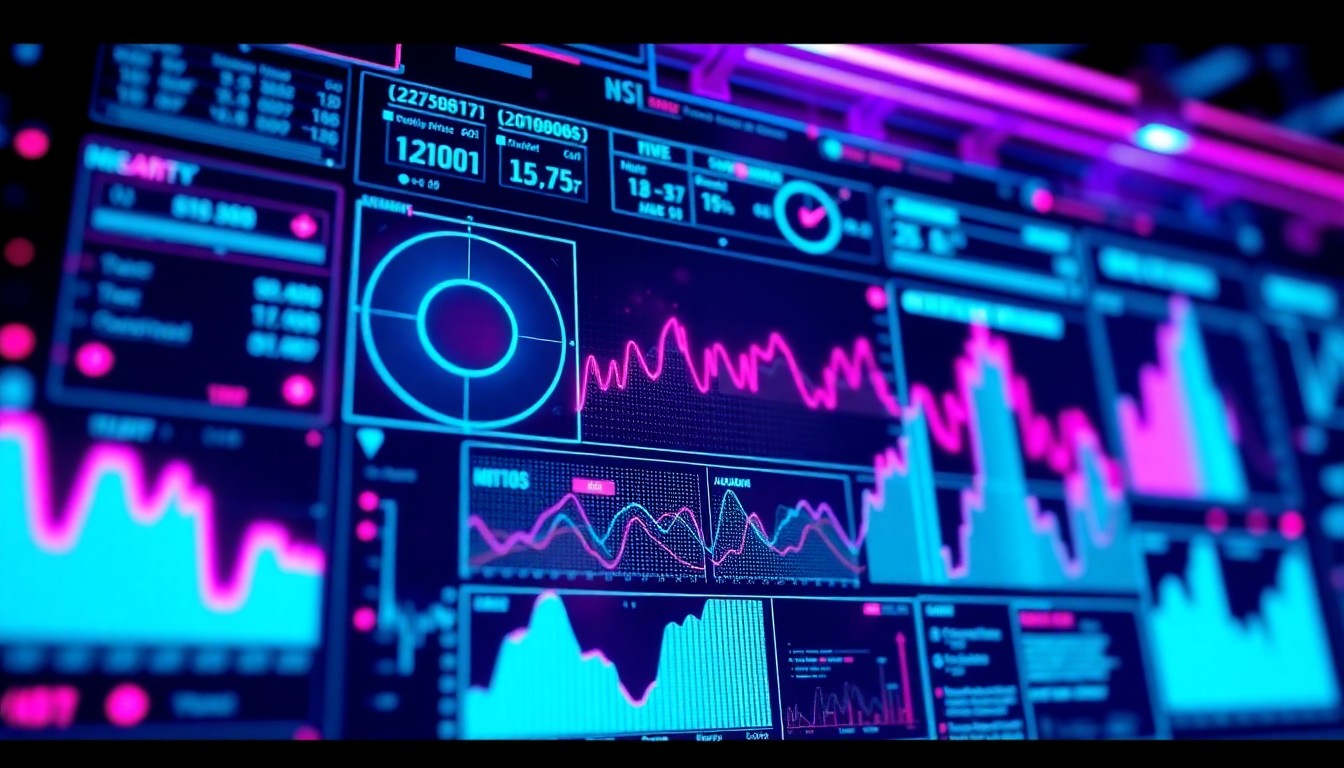 A highly detailed, glowing 3D illustration of a complex data visualization dashboard with neon cyan and magenta lights, conceptually representing the predictive analytics and data infrastructure powering the Vigilance Index to address underage sex trafficking.