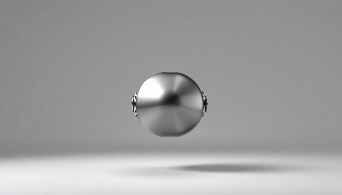 A photorealistic studio still-life image of a metallic aerospace part or instrument floating on a clean, monochromatic background, lit dramatically with sharp shadows to convey the precision and innovation of the industry.
