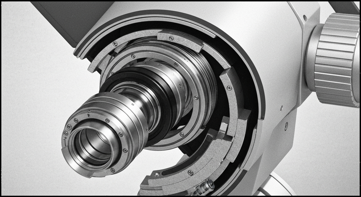 An extreme close-up X-ray photograph revealing the delicate internal components of a medical research microscope, its intricate structure glowing ghostly against a dark background, conceptually representing the advanced scientific work being conducted at Meharry Medical College.