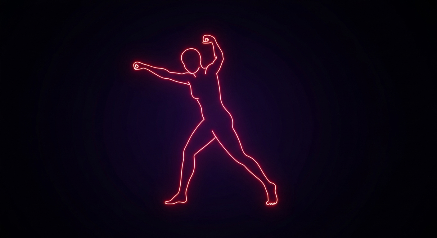 A minimalist, neon-outlined figure in a dynamic pose, representing the active, health-conscious spirit of the MAHA movement against a dark background.