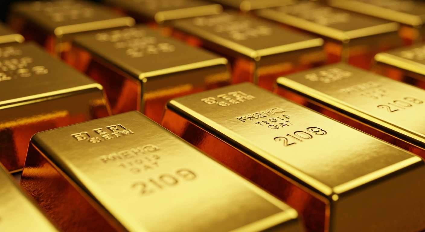 An extreme close-up of highly textured, shiny gold bars stacked in rows, conveying the concept of secure national wealth storage without any text or identifiable elements.