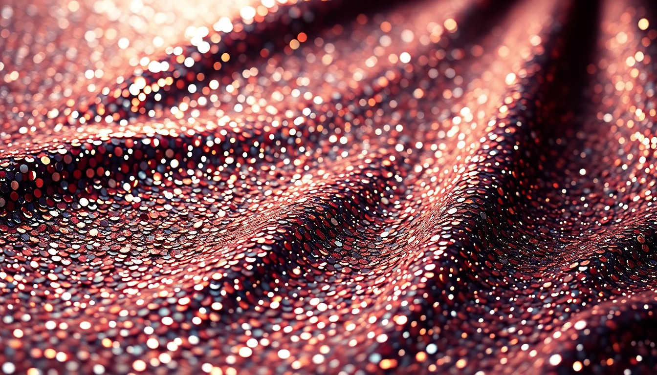 An extreme close-up of shimmering sequins reflecting dramatic studio lighting, conceptually representing the glamour and luxury of the entertainment industry.