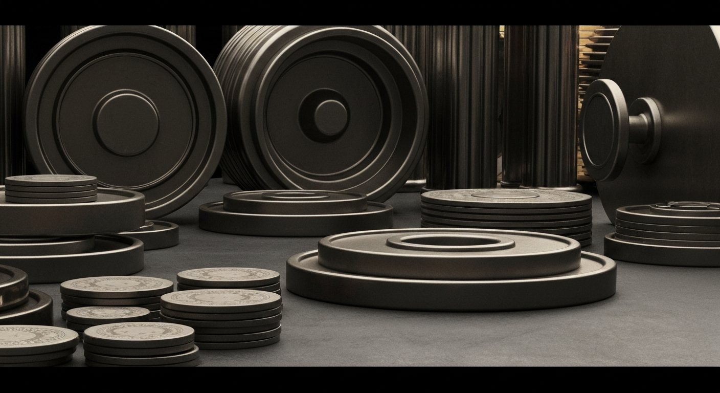 An extreme close-up of heavy, industrial banking machinery and equipment, conveying a sense of the complex financial systems and mechanics that power online trading platforms like Robinhood.