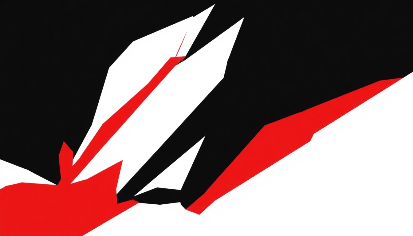 A striking abstract illustration featuring bold, jagged shapes in red, white, and black, conveying the energy and multicultural influences of the Run It Back spring rave event.