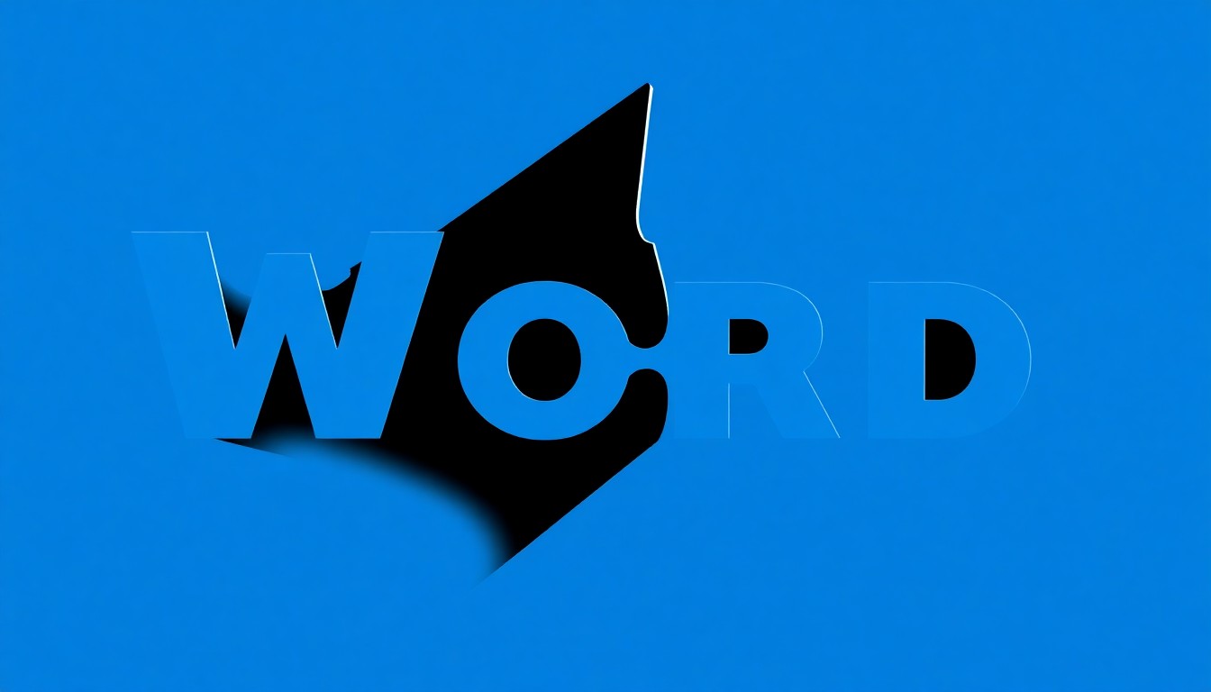 An abstract illustration featuring bold, jagged shapes in shades of blue, black, and white, conceptually representing the process of solving a word puzzle through visual metaphor.