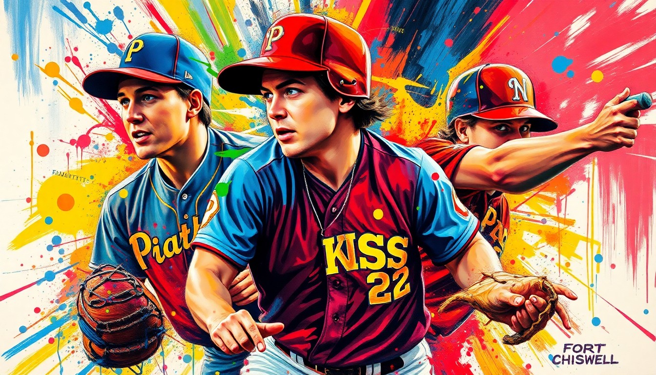 An abstract, expressionist painting in neon colors depicting the dynamic motion and energy of a baseball game, with players' forms dissolving into vibrant brushstrokes.