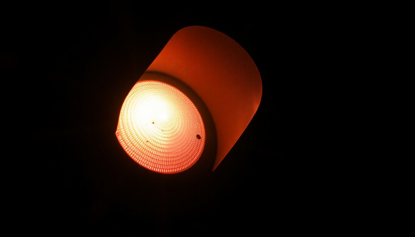 An extreme close-up photograph of a broken traffic signal light, its glass shattered and wires exposed, against a stark black background, conceptually representing the disruption caused by an unexpected road closure.