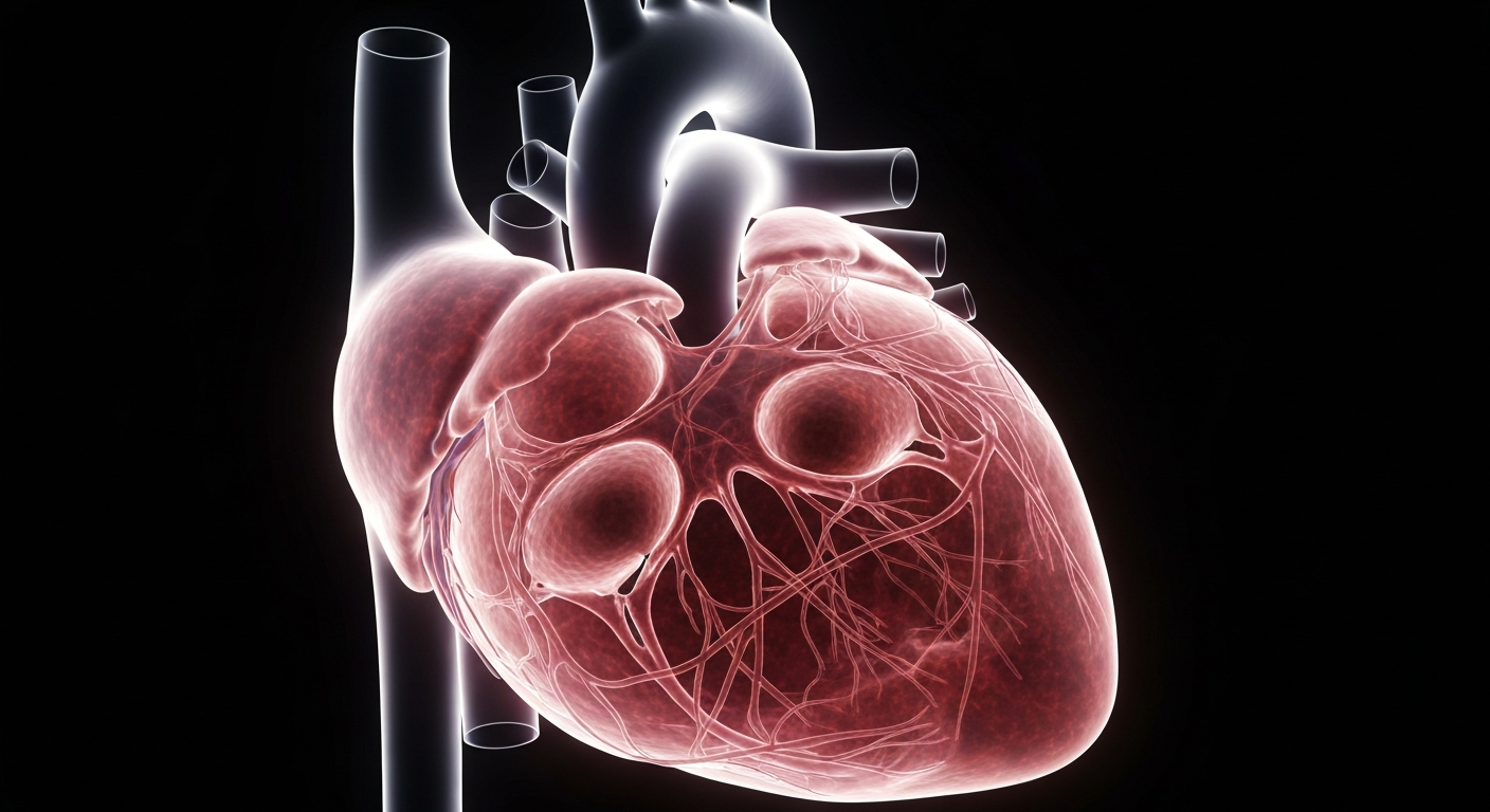 An extreme close-up X-ray image revealing the delicate internal structure of a human heart, conceptually representing the enhanced role of pharmacists in chronic disease management.