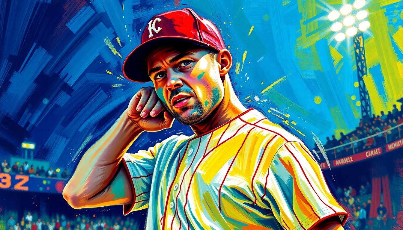 An abstract, neon-colored painting depicting the explosive motion of a baseball pitcher slapping himself in the face as he enters the game, capturing the raw energy and intensity of the moment.