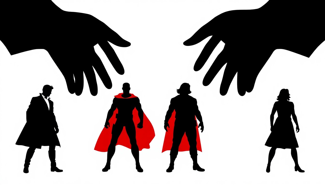 A striking abstract composition featuring bold, jagged silhouettes of the Defenders team members in a high-contrast color palette, conveying the energy and anticipation of their reunion.