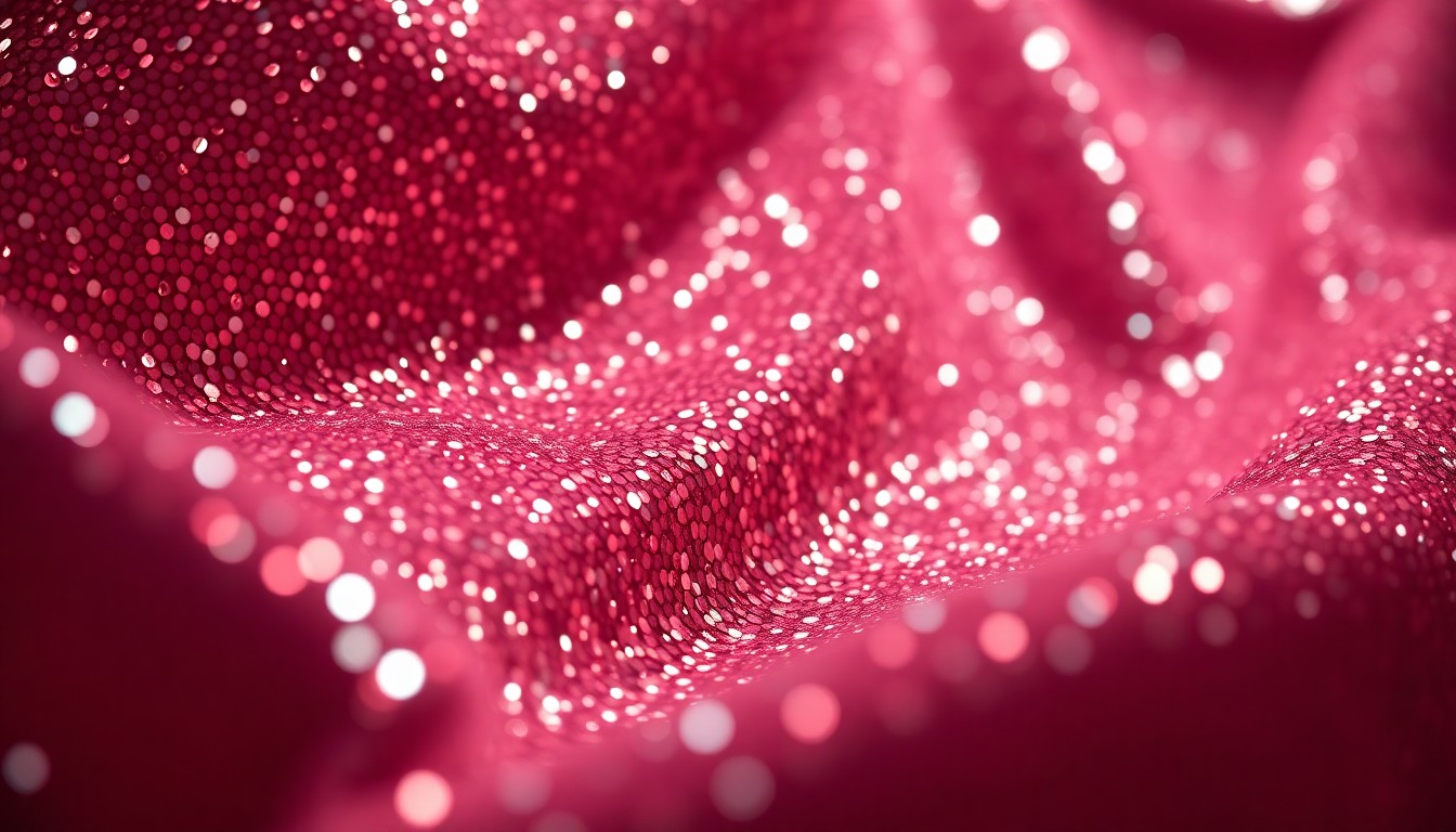 An extreme close-up photograph of shimmering, glittering sequins and plush velvet textures, captured in dramatic studio lighting to create a high-fashion, glamorous aesthetic that conceptually represents Vivian Wilson's rising influence and bold persona.