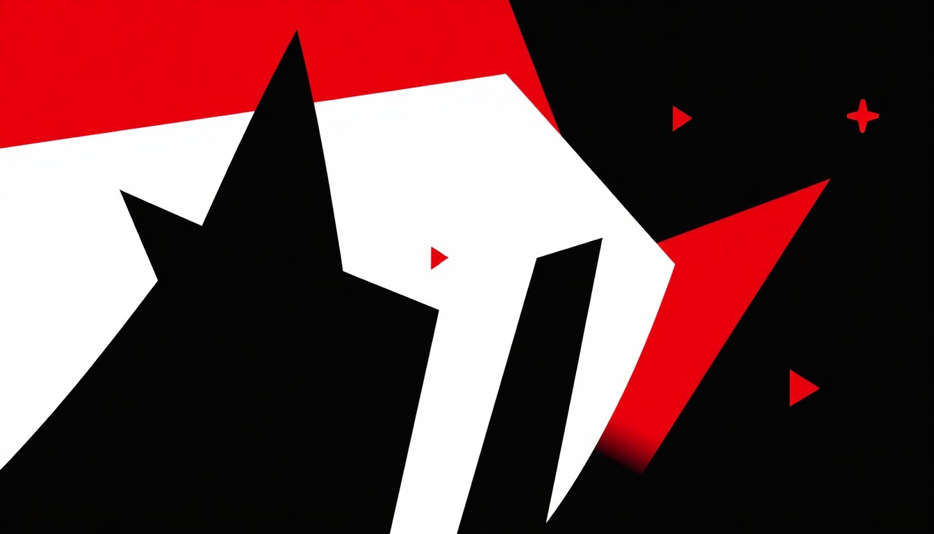An abstract, minimalist illustration featuring bold, jagged shapes in black, white, and red, conceptually representing the themes of youth self-expression and creative empowerment.