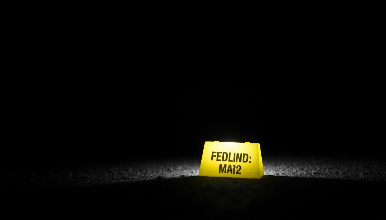 An extreme close-up photograph of a police evidence marker on the ground, capturing the stark, gritty details of a crime scene investigation.