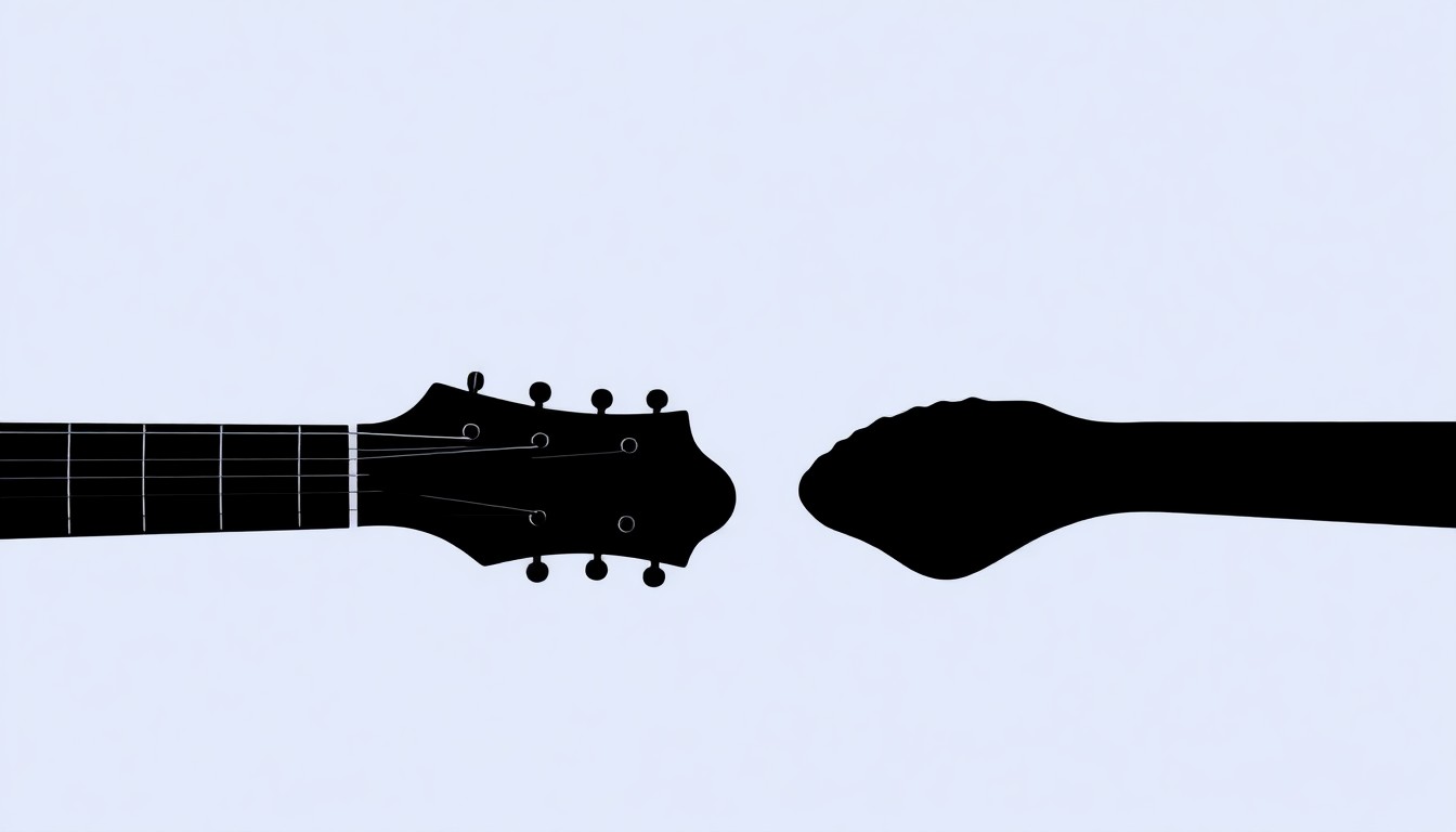 A striking black and white illustration featuring the silhouettes of two guitar necks crossing, conveying the indie rock sound of the band The Mother Hips.