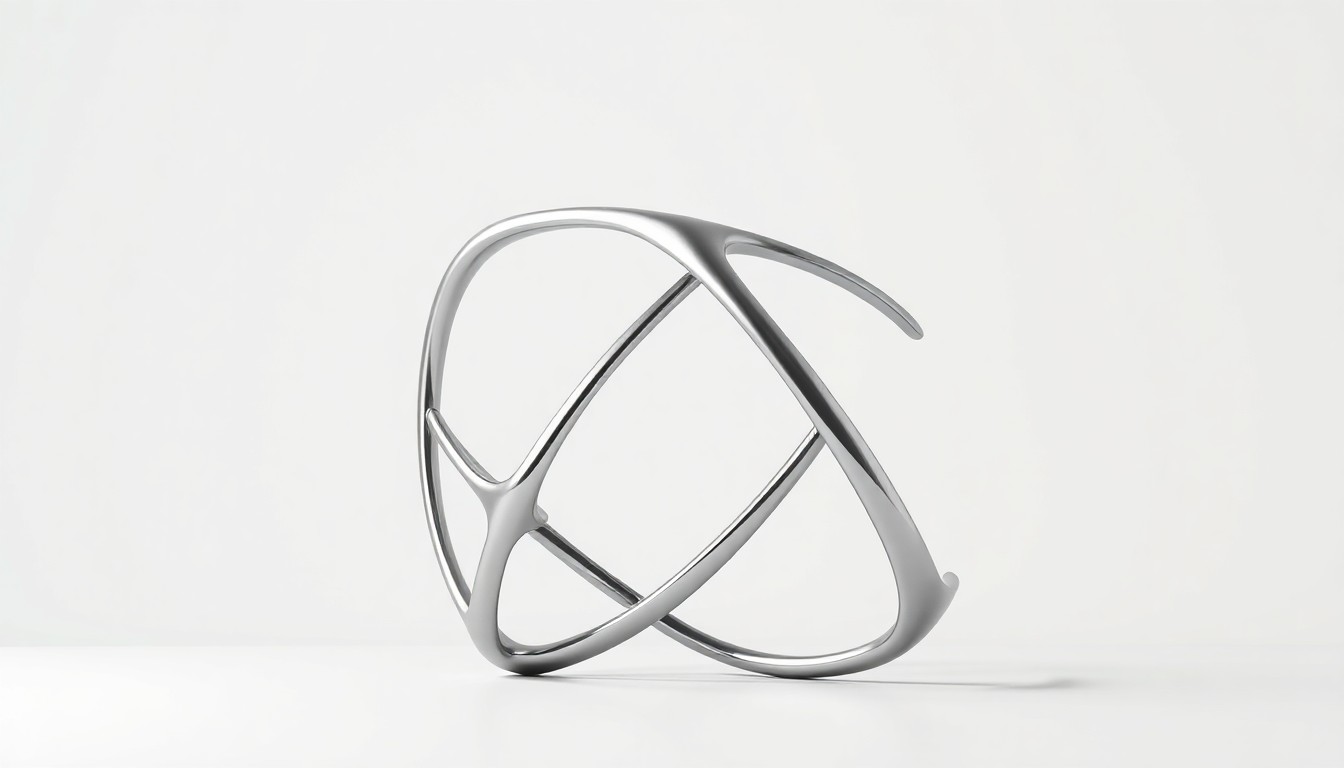 A highly polished, geometric metal sculpture composed of interlocking shapes and angles, representing the interconnected nature of managed services and the integration of various IT services under the management of MSPs.